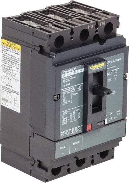 Square D - 150 Amp, 250 VDC, 600 VAC, 3 Pole, Panel Mount Molded Case Circuit Breaker - Thermal Magnetic Trip, Multiple Breaking Capacity Ratings, 14-3/0 AWG - Americas Industrial Supply