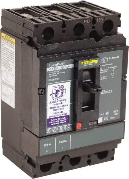 Square D - 125 Amp, 250 VDC, 600 VAC, 3 Pole, Panel Mount Molded Case Circuit Breaker - Thermal Magnetic Trip, 14-3/0 AWG, 87.4mm Deep x 162.6mm High x 104.7mm Wide - Americas Industrial Supply