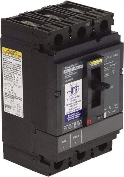 Square D - 100 Amp, 250 VDC, 600 VAC, 3 Pole, Panel Mount Molded Case Circuit Breaker - Thermal Magnetic Trip, 14 kA at 600 VAC Breaking Capacity, 14-3/0 AWG, 110.8mm Deep x 162.6mm High x 104.7mm Wide - Americas Industrial Supply