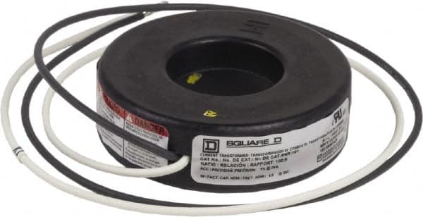 Square D - 100 Amp AC Input, 5 Amp AC Output, Panel Meter Current Transformer - Flying Lead Terminal, For Use with Ammeter, Solid State Transducer - Americas Industrial Supply