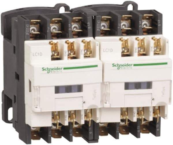 Schneider Electric - 3 Pole, 24 Coil VAC at 50/60 Hz, 12 Amp at 440 VAC, Reversible IEC Contactor - 1 Phase hp: 1 at 115 VAC, 2 at 230/240 VAC, 3 Phase hp: 10 at 575/600 VAC, 3 at 200/208 VAC, 3 at 230/240 VAC, 7.5 at 460/480 VAC - Americas Industrial Supply