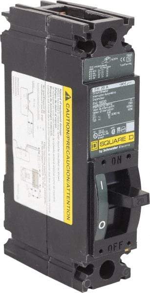 Square D - 20 Amp, 277 VAC, 1 Pole, Individually Mounted Molded Case Circuit Breaker - Thermal Magnetic Trip, 25 kA at 277 VAC Breaking Capacity, 12-4 (Aluminum), 14-4 (Copper) AWG, 4.13 Inch Deep x 6 Inch High x 1-1/2 Inch Wide - Americas Industrial Supply