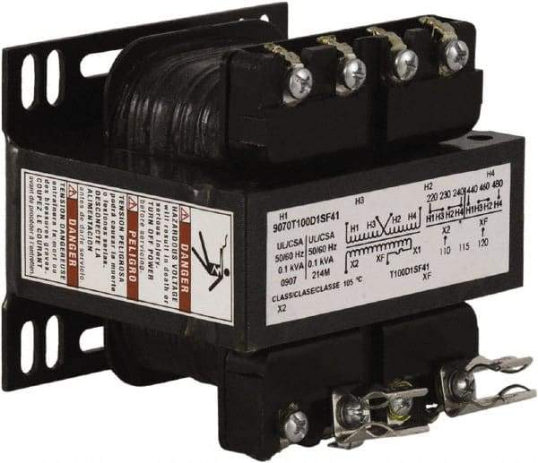 Square D - 100 VA, Top Mount Fuse Block Control Transformer - 50/60 Hz, 3.34 Inch Deep x 2.89 Inch High - Americas Industrial Supply