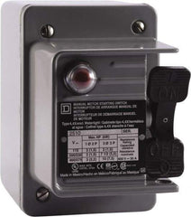 Square D - 2 Poles, 30 Amp, NEMA, Enclosed Toggle Manual Motor Starter - 1 hp at 90 VDC, 1-1/2 hp at 230 VDC, 2 hp at 115 VAC, 2 hp at 115 VDC, 2 hp at 230 VAC, 3 hp at 460 VAC & 3 hp at 575 VAC, CE, CSA, NEMA 4 & UL Listed - Americas Industrial Supply