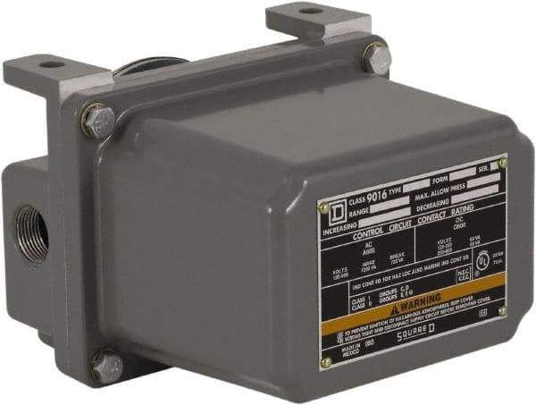 Square D - 7 and 9 NEMA Rated, DPDT, 0.2 to 10 psi, Vacuum Switch Pressure and Level Switch - Adjustable Pressure, 120 VAC, 125 VDC, 240 VAC, 250 VDC, Screw Terminal - Americas Industrial Supply