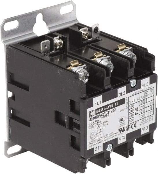 Square D - 3 Pole, 25 Amp Inductive Load, Definite Purpose Contactor - 35 Amp Resistive Rating - Americas Industrial Supply