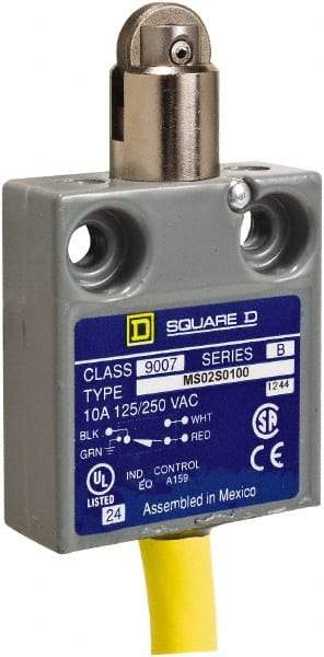 Square D - SPDT, NC/NO, 240 VAC, Prewired Terminal, Roller Plunger Actuator, General Purpose Limit Switch - 1 NEMA Rating, IP20 IPR Rating, 18 Ounce Operating Force - Americas Industrial Supply