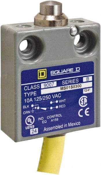 Square D - SPDT, NC/NO, Prewired Terminal, Plunger Actuator, General Purpose Limit Switch - 1, 2, 4, 6, 6P NEMA Rating, IP67 IPR Rating, 80 Ounce Operating Force - Americas Industrial Supply