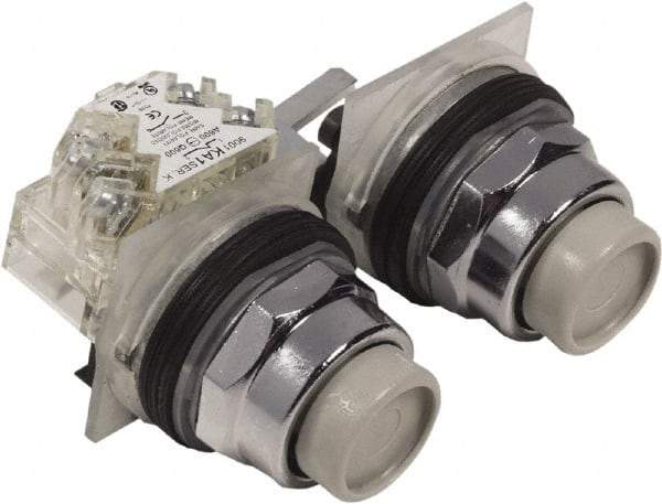 Schneider Electric - 30mm Mount Hole, Extended Straight, Pushbutton Switch with Contact Block - Multicolored Pushbutton, Maintained (MA) - Americas Industrial Supply