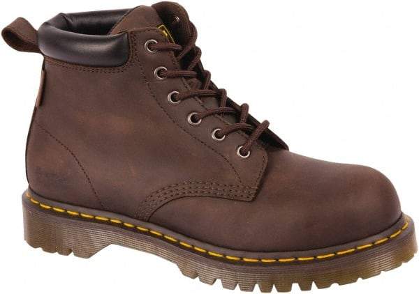 Dr. Martens - Unisex Size 7 Medium Width Steel Work Boot - Brown, Leather Upper, PVC Outsole, 6-1/2" High, Hot Weather, Non-Slip, Electrostatic Dissipative (ESD), Puncture Resistant - Americas Industrial Supply