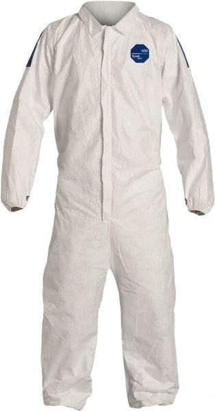 Dupont - Size 3XL Film Laminate General Purpose Coveralls - White/Blue, Zipper Closure, Elastic Cuffs, Elastic Ankles, Serged Seams, Hazard Level D & C - Americas Industrial Supply