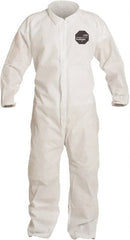 Disposable Coveralls: Size X-Large, Film Laminate, Zipper Closure White, Sewn Seam, Elastic Cuff, Elastic Ankle, ISO Non-Cleanroom Class