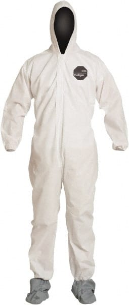 Disposable Coveralls: Size 2X-Large, Film Laminate, Zipper Closure White, Sewn Seam, Elastic Cuff, Elastic Ankle, ISO Non-Cleanroom Class