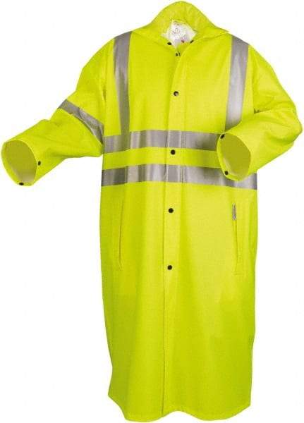 MCR Safety - Size 3XL, Lime, Rain, High Visibility Coat - 67" Chest, 2 Pockets, Detachable Hood - Americas Industrial Supply