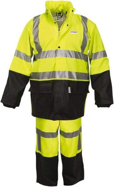 MCR Safety - Size 2XL, Lime & Black, Rain, Flame Resistant/Retardant, Disposable Encapsulated Suit - 57" Chest, Attached Hood, Open Ankle, Elastic Wrist - Americas Industrial Supply