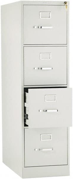 Hon - 15" Wide x 52" High x 26-1/2" Deep, 4 Drawer Vertical File with Lock - Steel, Light Gray - Americas Industrial Supply