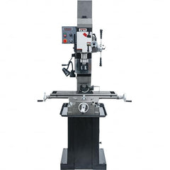 Jet - 3 Phase, 19-11/16" Swing, Geared Head Mill Drill Combination - 32-1/4" Table Length x 9-1/2" Table Width, 20-1/2" Longitudinal Travel, 8-1/4" Cross Travel, Variable Spindle Speeds, 1.5 hp, 230 Volts - Americas Industrial Supply