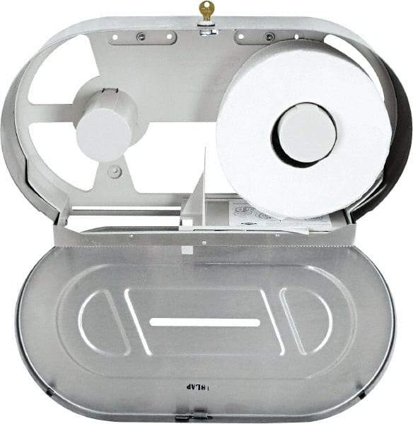 Bobrick - Jumbo Double Roll Stainless Steel Toilet Tissue Dispenser - 20-7/8" Wide x 11-3/8" High x 5.9" Deep, White - Americas Industrial Supply