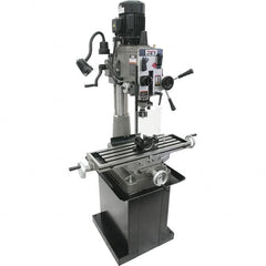 Jet - 1 Phase, 20-1/2" Swing, Geared Head Mill Drill Combination - 32-1/4" Table Length x 9-1/2" Table Width, 20-1/2" Longitudinal Travel, 8-1/4" Cross Travel, 6 Spindle Speeds, 1.5 hp, 115/230 Volts - Americas Industrial Supply