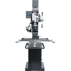 Jet - 1 Phase, 19-11/16" Swing, Geared Head Mill Drill Combination - 32-1/4" Table Length x 9-1/2" Table Width, 20-1/2" Longitudinal Travel, 8-1/4" Cross Travel, Variable Spindle Speeds, 1.5 hp, 115/230 Volts - Americas Industrial Supply