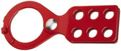 Ability One - Single Jaw, 1-1/2" Jaw Diam, 6 PadLocks, Steel Lockout Hasp - Scissor Action, Red - Americas Industrial Supply