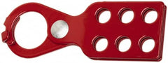 Ability One - Single Jaw, 1" Jaw Diam, 6 PadLocks, Steel Lockout Hasp - Scissor Action, Red - Americas Industrial Supply