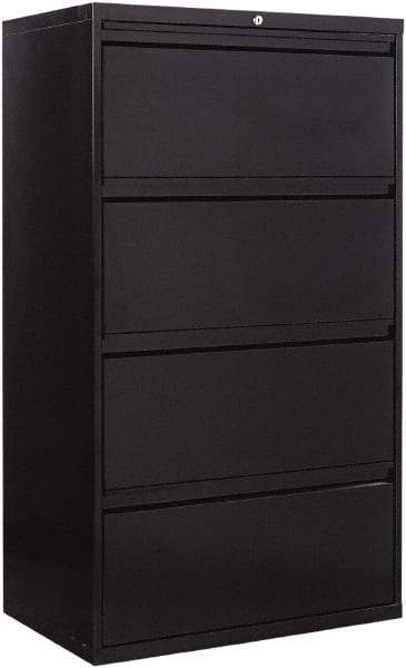 ALERA - 30" Wide x 53-1/4" High x 19-1/4" Deep, 4 Drawer Lateral File - Steel, Black - Americas Industrial Supply