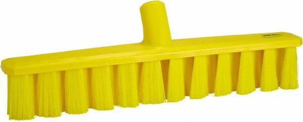 Vikan - 15.25" Fine Particle Polyester Push Broom - 1-7/8" Bristle Length, Plastic Block, European Threaded Handle Connection, Handle Sold Separately - Americas Industrial Supply