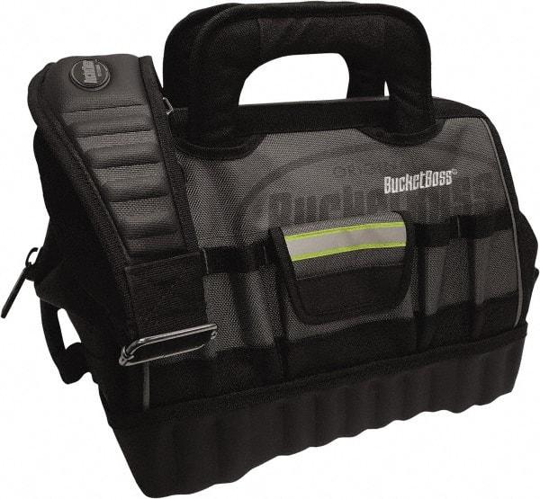 Bucket Boss - 14 Pocket Gray & Black Polyester Tool Bag - 14" Wide x 10" Deep x 11" High - Americas Industrial Supply