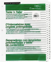 Office Essentials - 11 x 8 1/2" A to Z Label, 26 Tabs, 3-Hole Punched, Preprinted Divider - White - Americas Industrial Supply