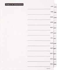 Office Essentials - 11 x 8 1/2" Jan to Dec Label, 12 Tabs, 3-Hole Punched, Preprinted Divider - White - Americas Industrial Supply