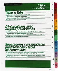 Office Essentials - 11 x 8 1/2" 1 to 12" Label, 12 Tabs, 3-Hole Punched, Preprinted Divider - Multicolor Tabs, White Folder - Americas Industrial Supply