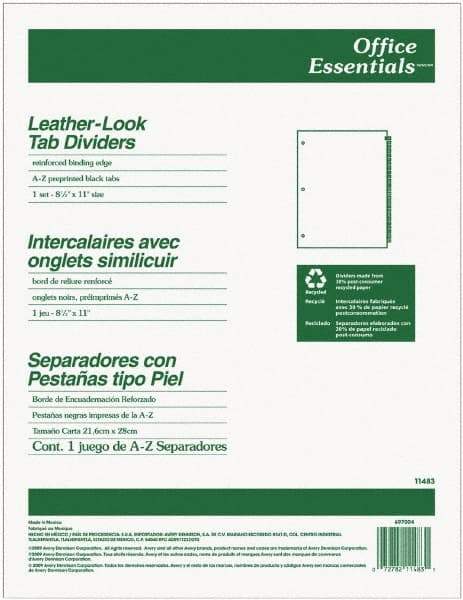 Office Essentials - 11 x 8 1/2" A to Z Label, 25 Tabs, 3-Hole Punched, Preprinted Divider - Black Tabs, Buff Folder - Americas Industrial Supply