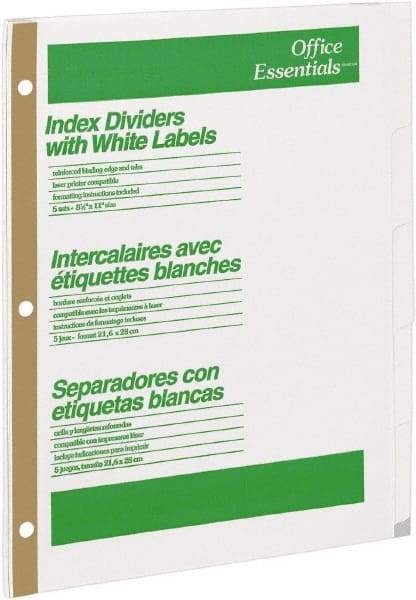 Office Essentials - 11 x 8 1/2" 1 to 5" Label, 5 Tabs, 3-Hole Punched, Customizable Divider - White - Americas Industrial Supply