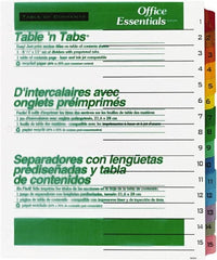 Office Essentials - 11 x 8 1/2" 1 to 15" Label, 15 Tabs, 3-Hole Punched, Preprinted Divider - Multicolor Tabs, White Folder - Americas Industrial Supply