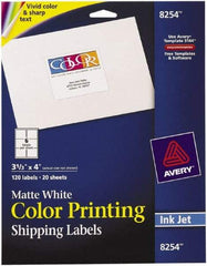 AVERY - 3.33" Wide x 4" Long, Matte White Paper Inkjet Label - For Inkjet Printers - Americas Industrial Supply