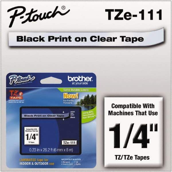 Brother - 1/4" Wide x 314.4" Long, Clear Plastic/Paper Tape Cassette - For Label Maker - Americas Industrial Supply