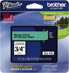Brother - 0.7" Wide x 314.4" Long, Green Plastic/Paper Tape Cassette - For Label Maker - Americas Industrial Supply
