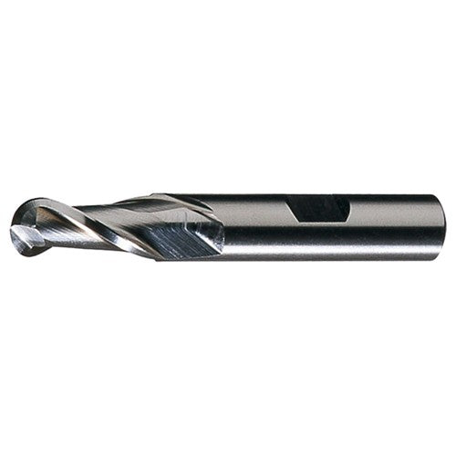 ‎1/4″ Dia. × 3/8″ Shank × 5/8″ DOC × 2-7/16″ OAL, HSS Bright, Spiral , 2 Flute, CW Helix, Weldon, Ballnose End Mill