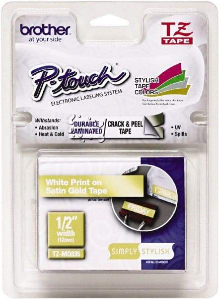 Brother - 1/2" Wide, Gold Tape Cassette - For Label Maker - Americas Industrial Supply