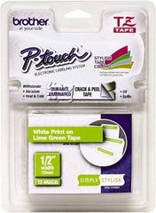 Brother - 1/2" Wide, Lime Green Tape Cassette - For Label Maker - Americas Industrial Supply