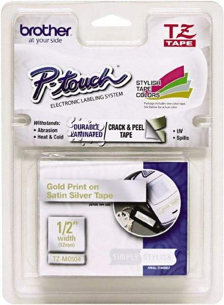 Brother - 1/2" Wide, Silver Tape Cassette - For Label Maker - Americas Industrial Supply