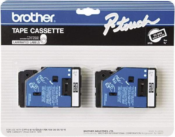 Brother - 3/8" Wide x 300" Long, Black Tape Cassette - For Label Maker - Americas Industrial Supply