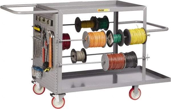 Little Giant - 24" Wide x 65" Long x 35" High Wire Spool Cart - 2 Shelf, Steel, 2 Rigid/2 Swivel Casters - Americas Industrial Supply