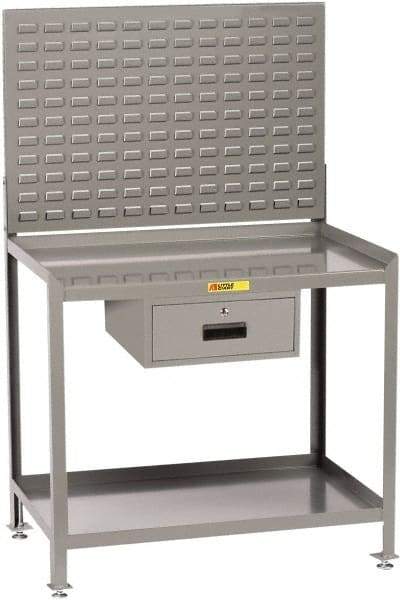 Little Giant - 1 Drawer, 2 Shelf Workbench with Louvered Panel - 2,000 Lb Capacity, Steel with Flush Front Edge Top, Gray, 24" Wide x 45" High x 36" Long - Americas Industrial Supply