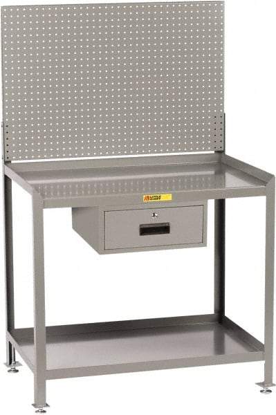 Little Giant - 1 Drawer, 2 Shelf Workbench with Pegboard - 2,000 Lb Capacity, Steel with Flush Front Edge Top, Gray, 24" Wide x 45" High x 48" Long - Americas Industrial Supply
