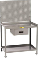 Little Giant - 1 Drawer, 2 Shelf Workbench with Pegboard - 2,000 Lb Capacity, Steel with Flush Front Edge Top, Gray, 24" Wide x 45" High x 36" Long - Americas Industrial Supply