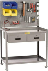 Little Giant - 2 Drawer, 2 Shelf Workbench with Pegboard - 2,000 Lb Capacity, Steel with Flush Front Edge Top, Gray, 24" Wide x 45" High x 48" Long - Americas Industrial Supply