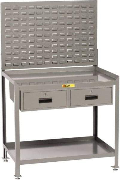 Little Giant - 2 Drawer, 2 Shelf Workstation - 2,000 Lb Capacity, Steel with Flush Front Edge Top, Gray, 24" Wide x 39" High x 36" Long - Americas Industrial Supply