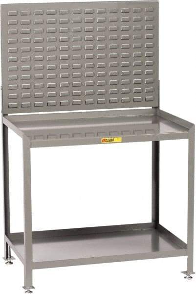 Little Giant - No Drawers, 2 Shelf Workbench with Louvered Panel - 2,000 Lb Capacity, Steel with Flush Front Edge Top, Gray, 24" Wide x 45" High x 48" Long - Americas Industrial Supply